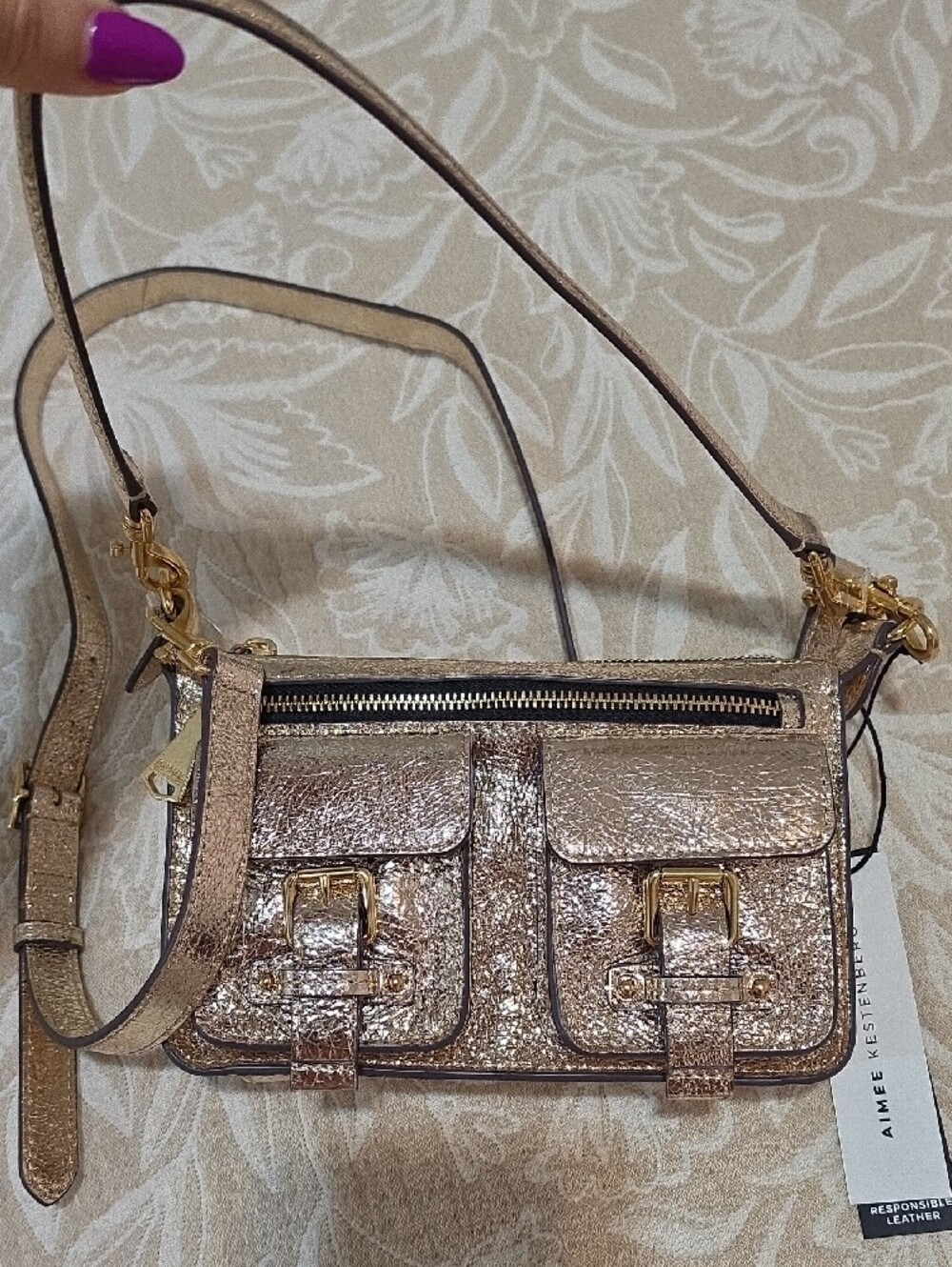 Aimee Kestenberg Metallic Gold Double-Pocket Crossbody - Picture 3 of 14